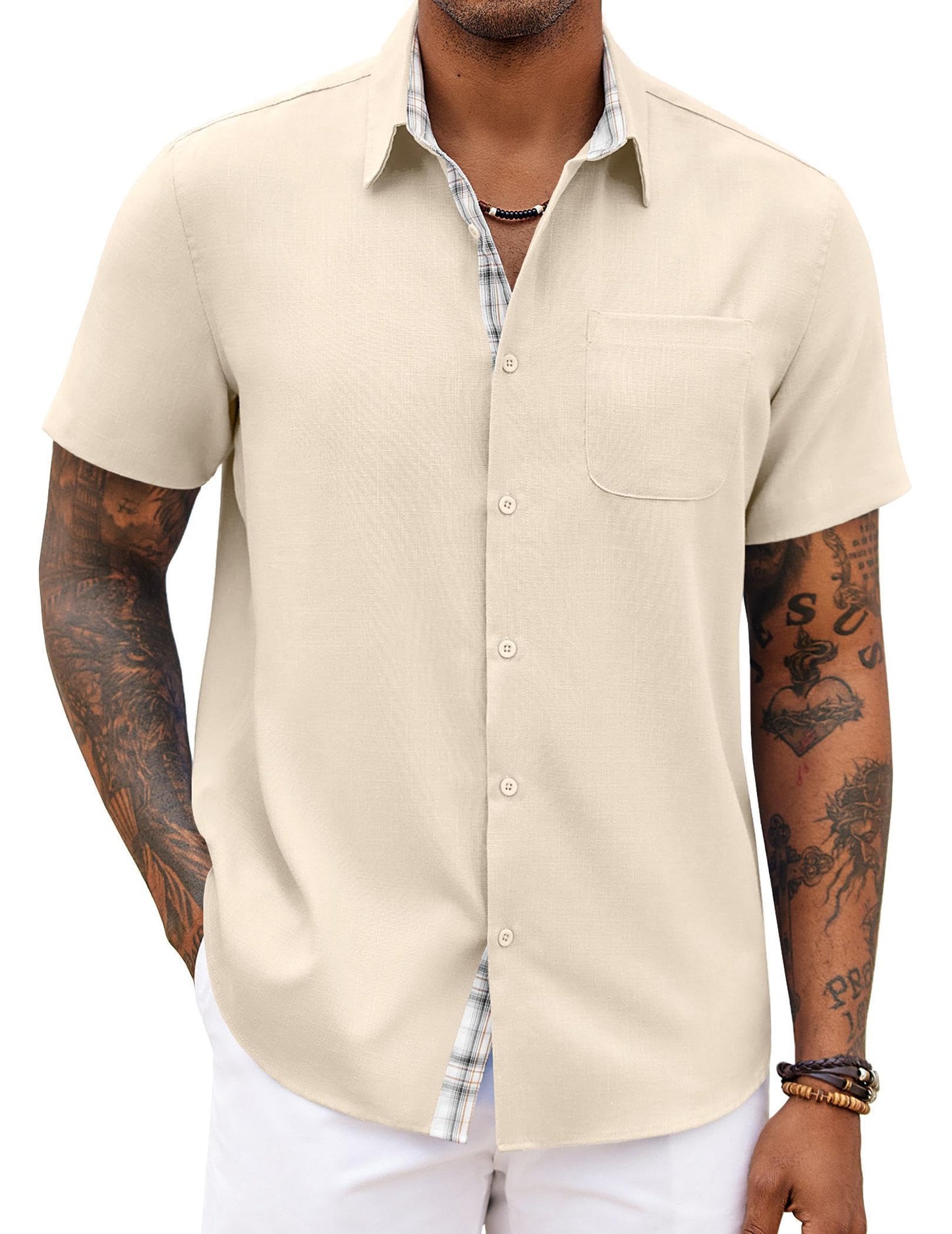 Men's Button Down Shirts Short Sleeve Casual Shirts Summer Beach Shirts Vacation Wedding Shirts with Pocket