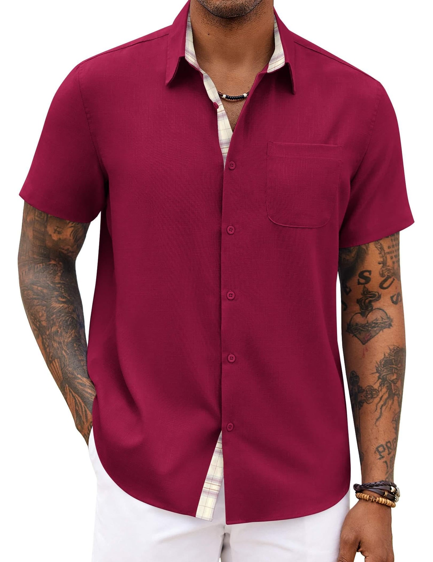 Men's Button Down Shirts Short Sleeve Casual Shirts Summer Beach Shirts Vacation Wedding Shirts with Pocket