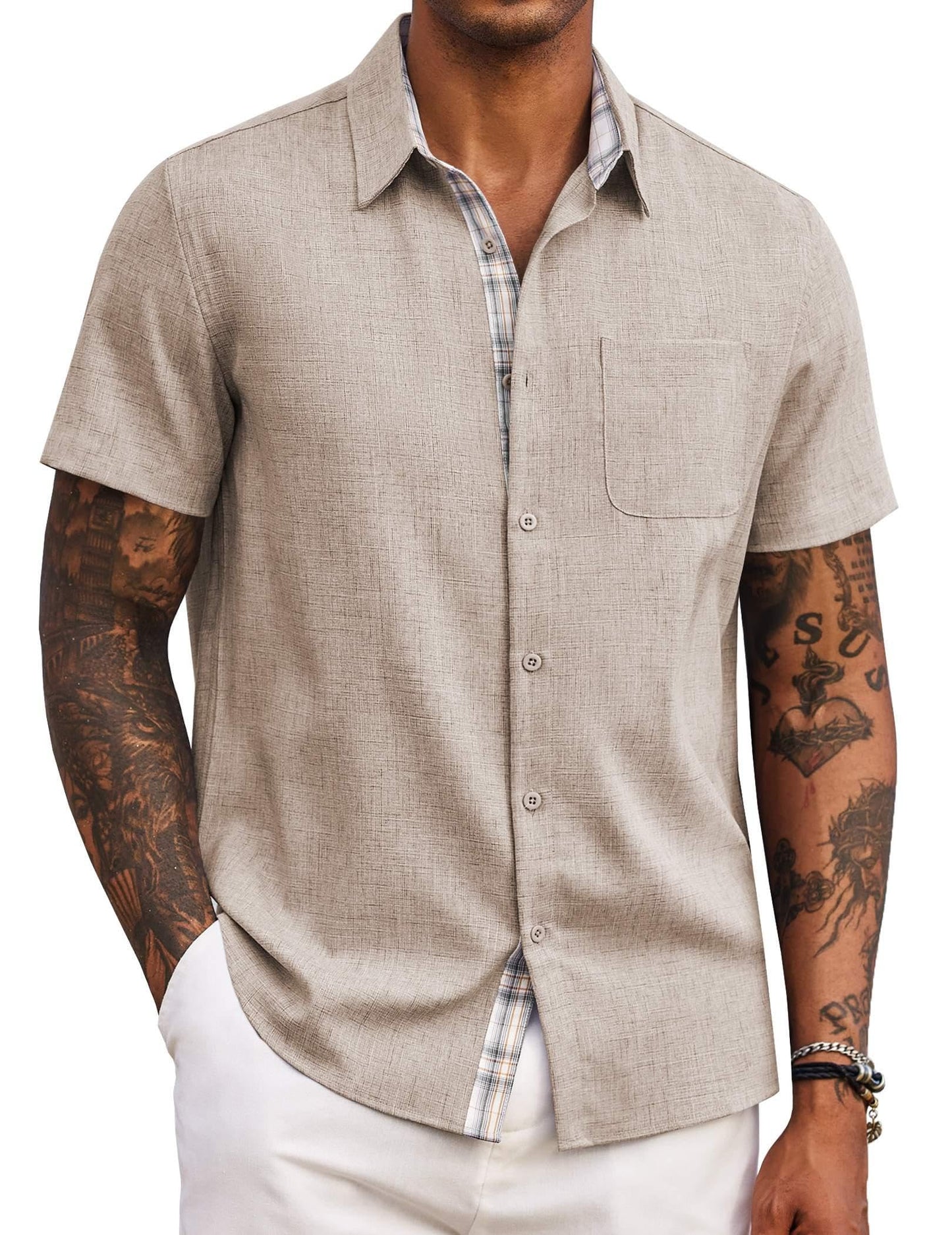 Men's Button Down Shirts Short Sleeve Casual Shirts Summer Beach Shirts Vacation Wedding Shirts with Pocket