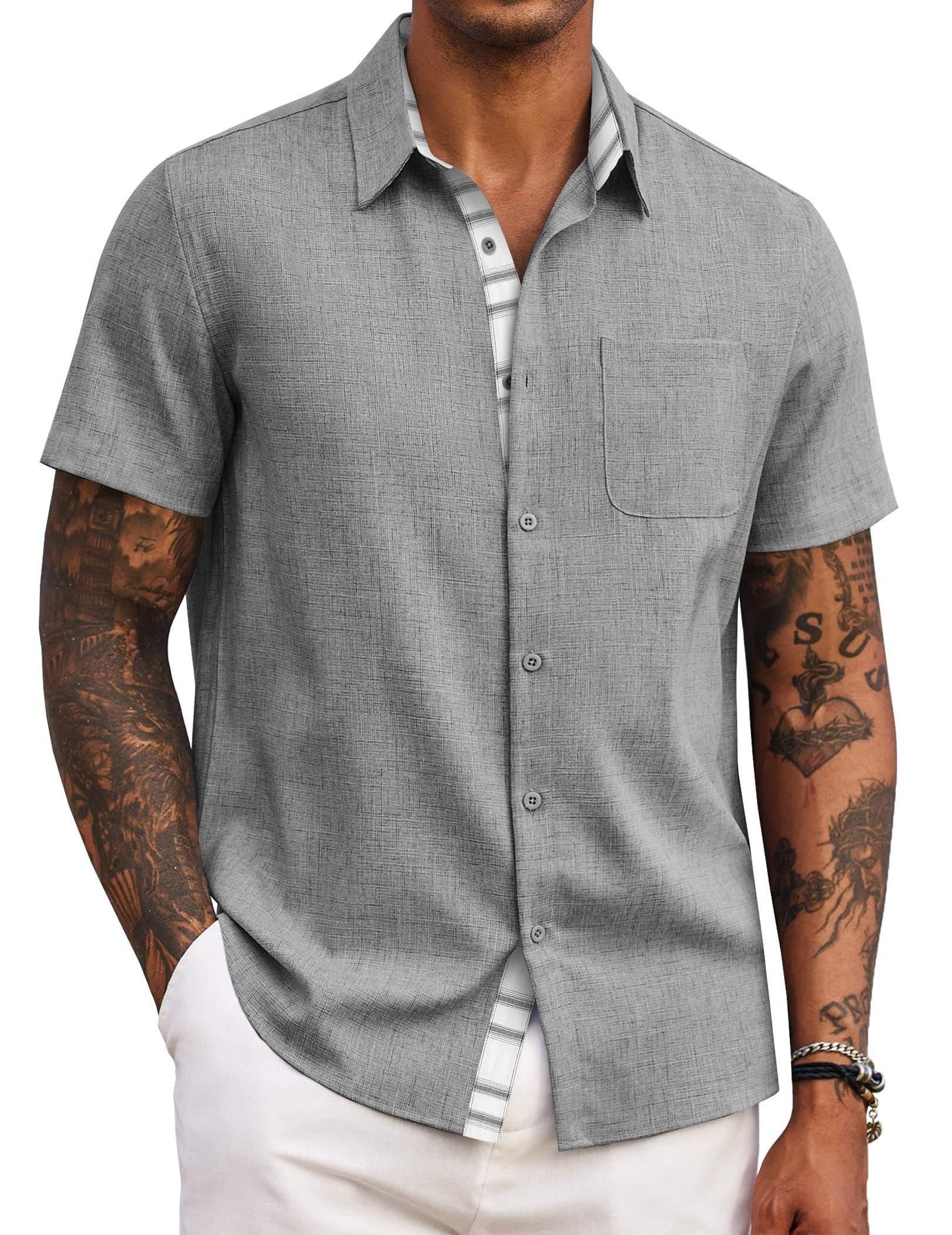 Men's Button Down Shirts Short Sleeve Casual Shirts Summer Beach Shirts Vacation Wedding Shirts with Pocket