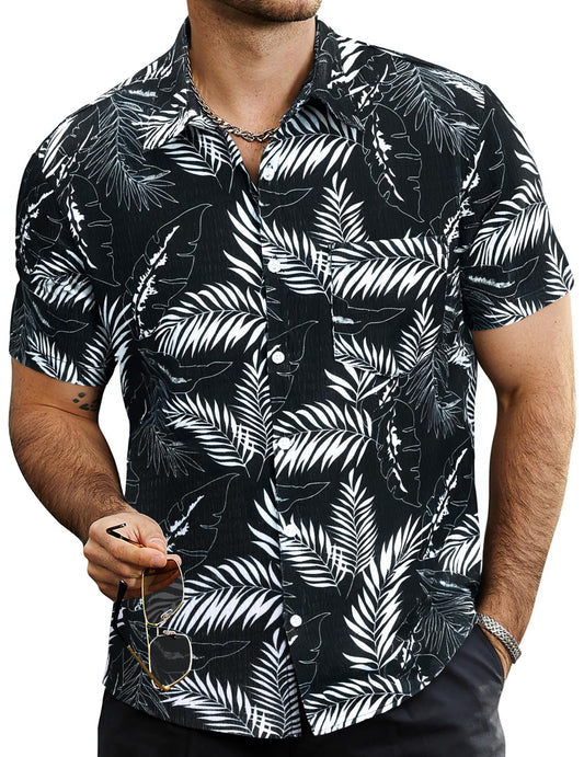 Mens Summer Striped Shirts Button Down Short Sleeve Vintage Beach Hawaiian Shirts with Pocket