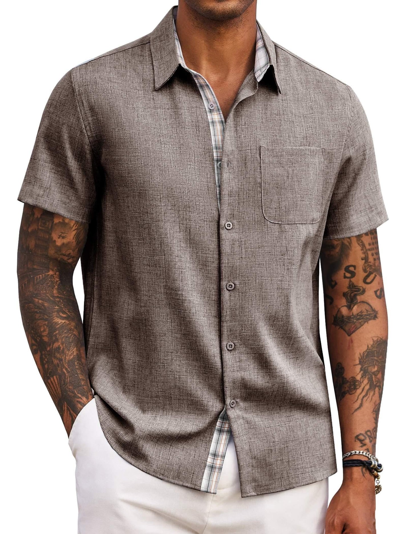 Men's Button Down Shirts Short Sleeve Casual Shirts Summer Beach Shirts Vacation Wedding Shirts with Pocket