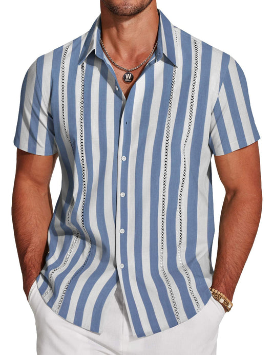 Men's Cuban Guayabera Shirt Short Sleeve Button Down Shirts Casual Summer Beach Linen Shirts