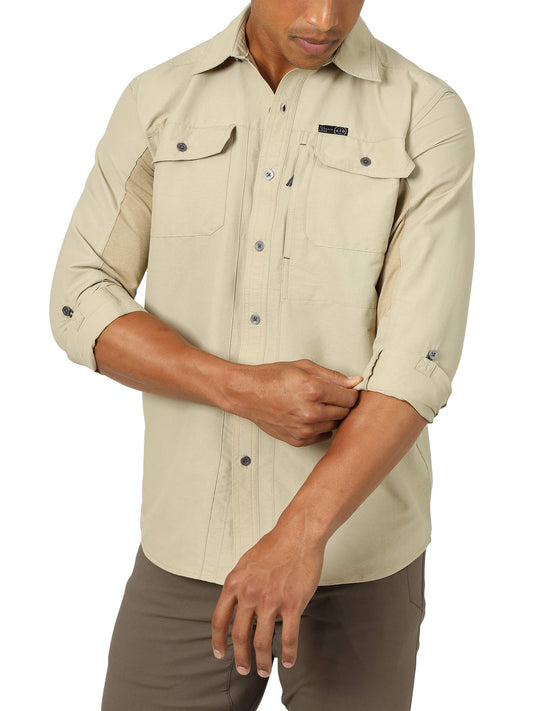 Men's Long Sleeve Mixed Material Shirt