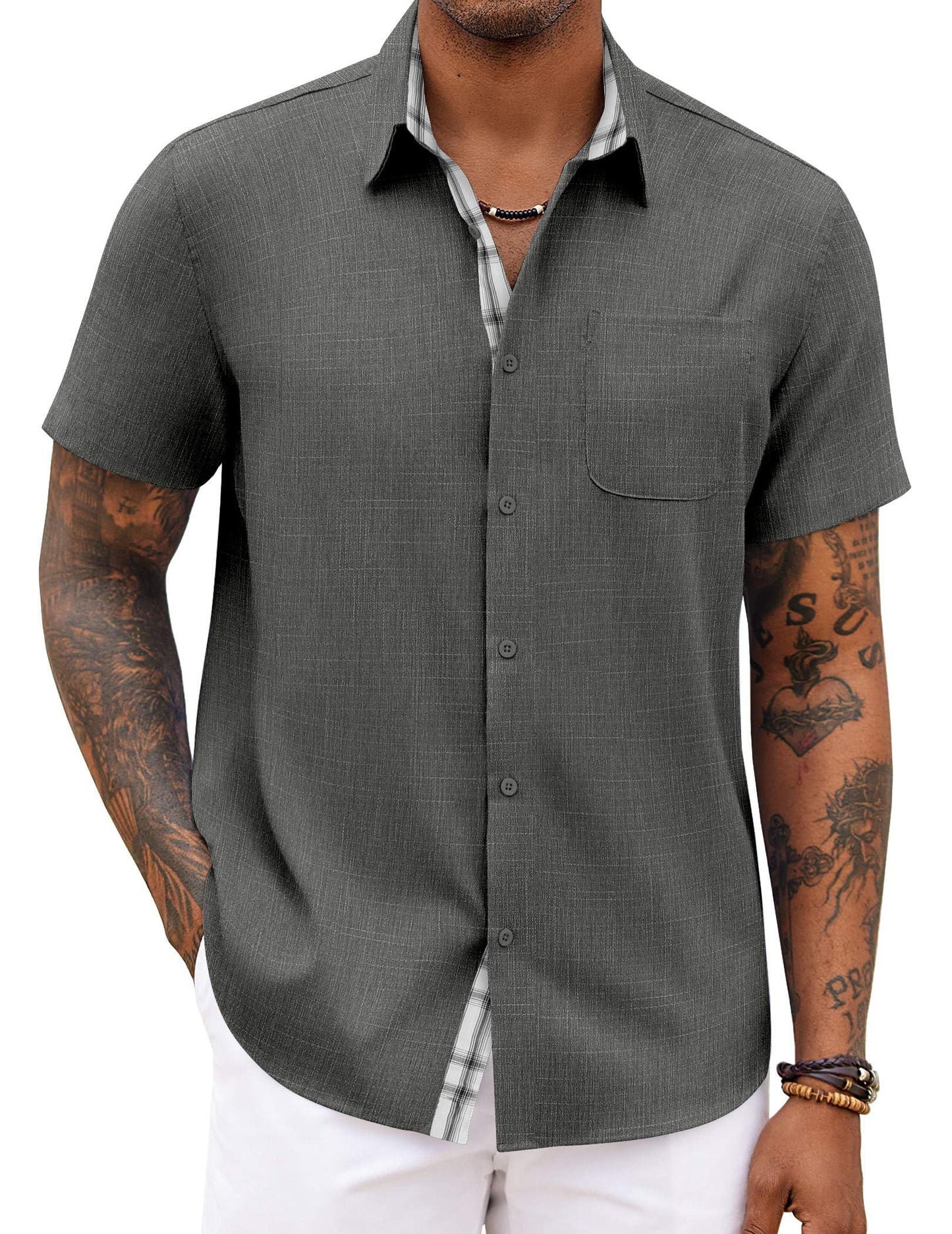 Men's Button Down Shirts Short Sleeve Casual Shirts Summer Beach Shirts Vacation Wedding Shirts with Pocket